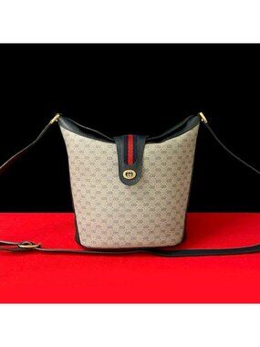 Gucci Vintage Sherry Line Micro GG Logo Hardware Leather